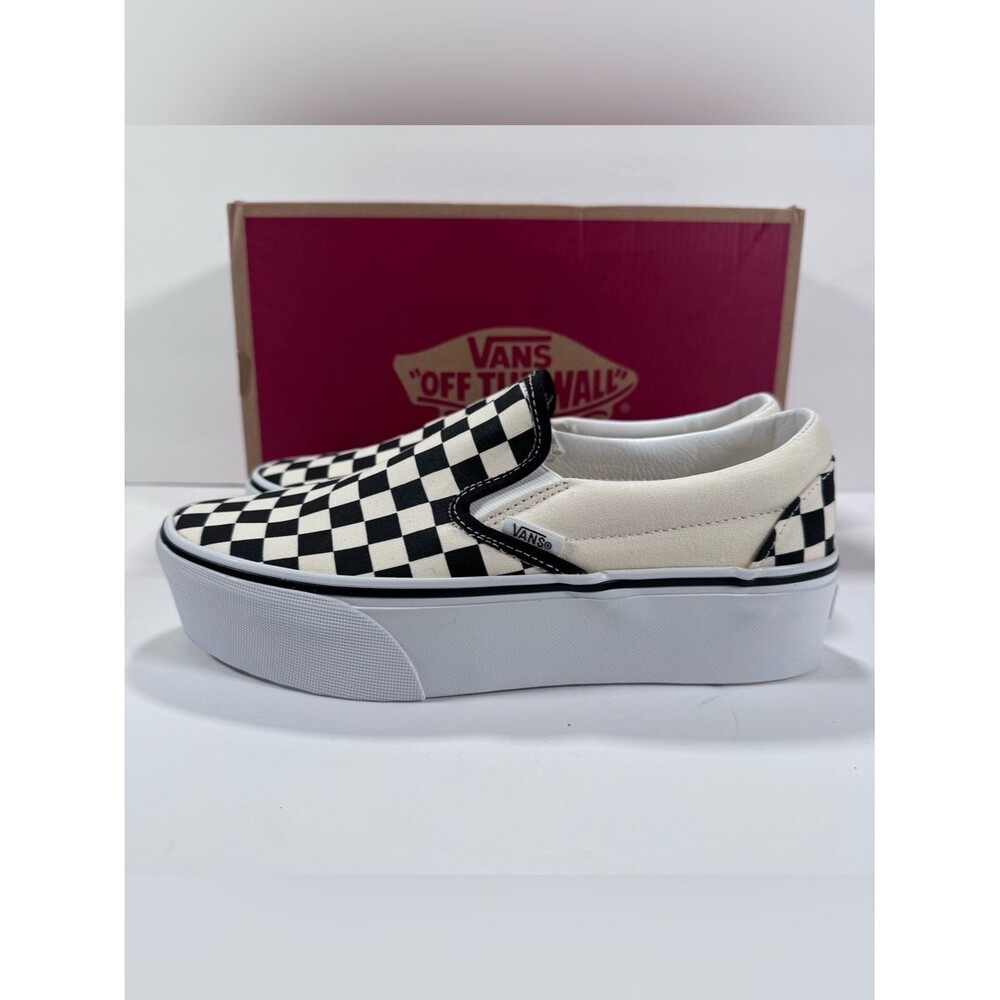 Vans Classic Slip-On Stackform Checkerboard Black Classic White Sneakers Women 8 - Picture 6 of 12